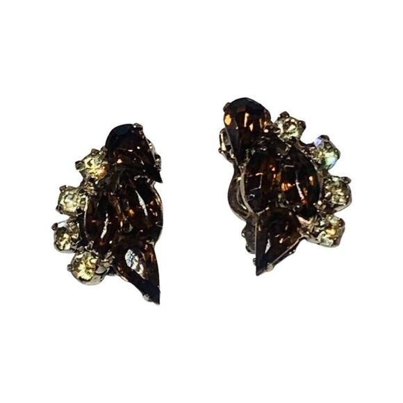 Women’s Simulated Topaz Faceted Prong Glass Formal Vintage Gold Clip On Earrings - Picture 7 of 11